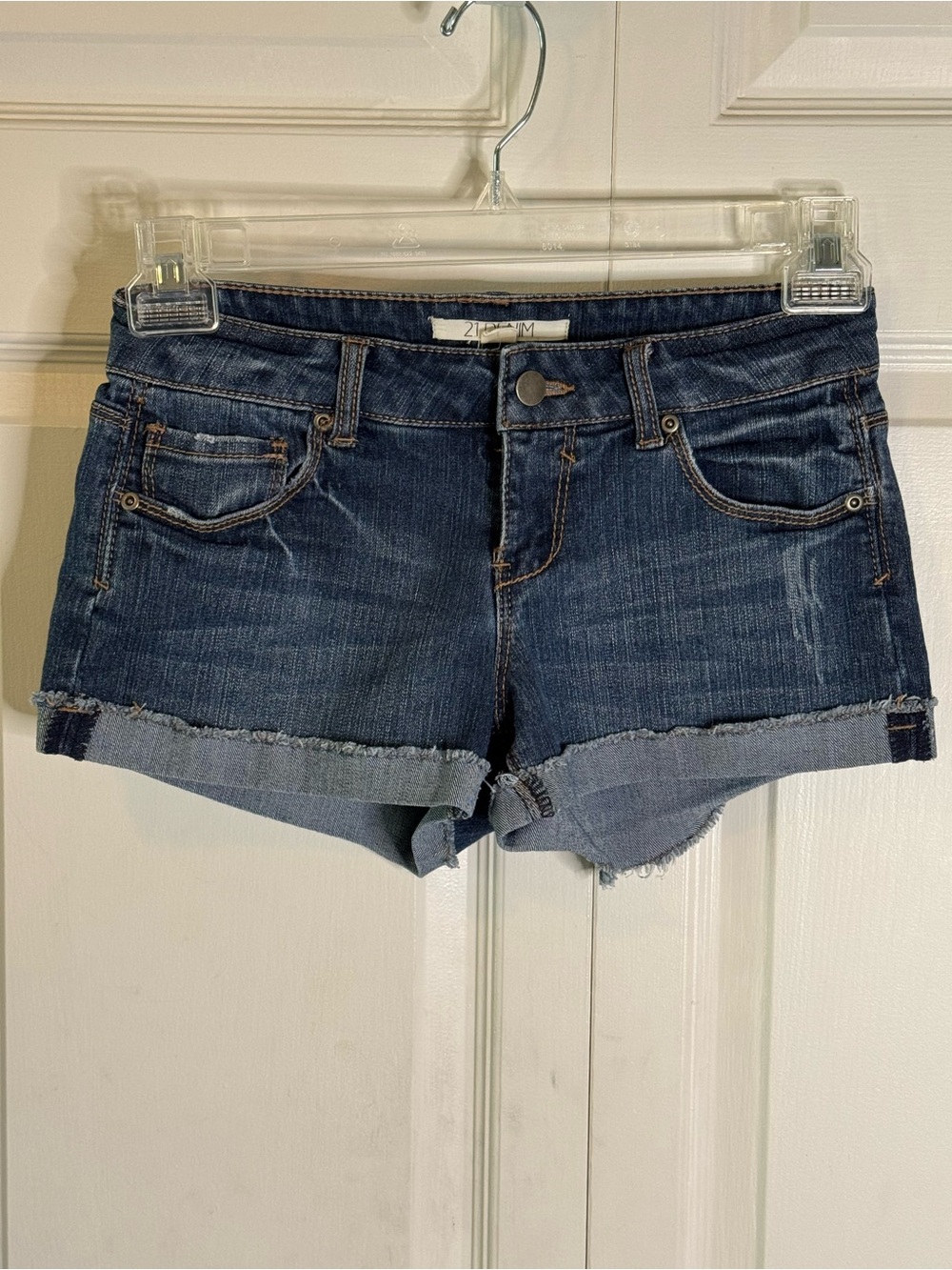 2.1 Denim Dark Blue Rolled Hem Jean Shorts